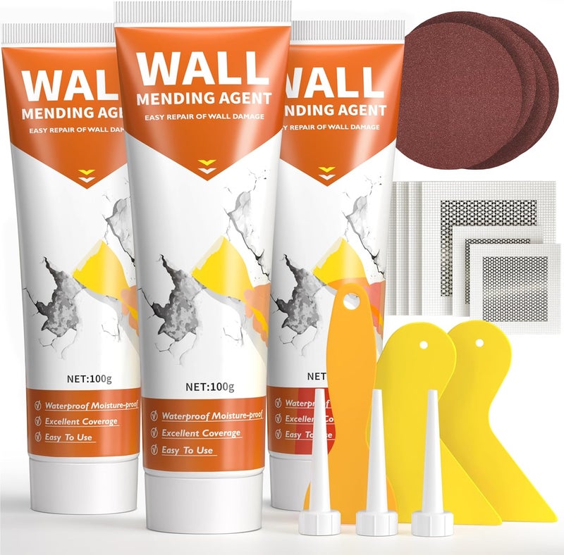 NINGOO Spackle Wall Repair Kit,Drywall Repair Patch Kit,Simple Small Wall Hole Filler＆Efficient Crack Repair,3 Pack Wall Putty Paste,Plaster Ceiling Repair,Apartment Friendly - Image 1